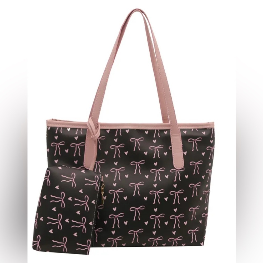 Pink and Black Bow Pattern Tote Bag